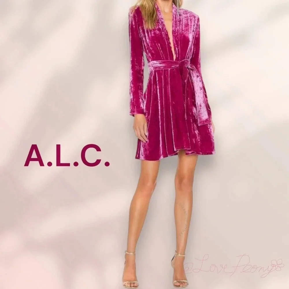 A.L.C. Kiera Velvet Dress Whimsigoth Fuchsia Pink Size 2